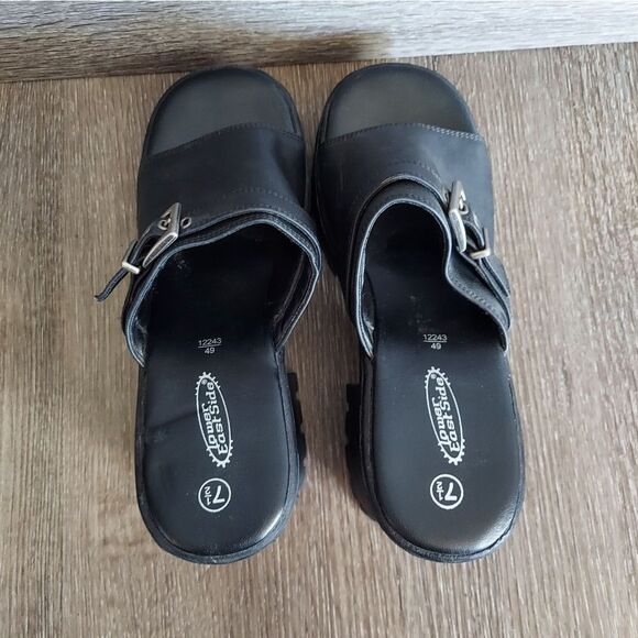 Vintage Black Buckled Platform Chunky Heel Sandals Lower East Side 7.5 - Picture 6 of 8